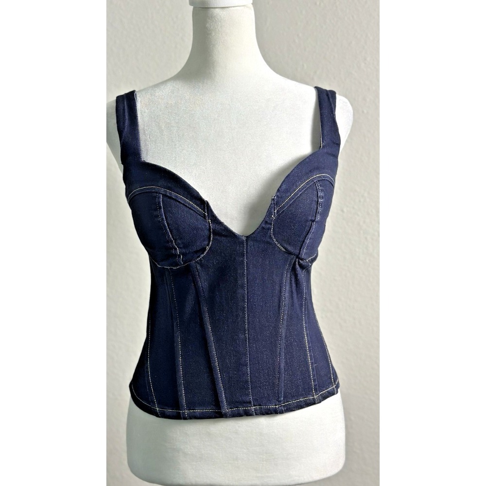 Akira Women's Denim Bustier Top Size (S) Denim Top Zipper Back